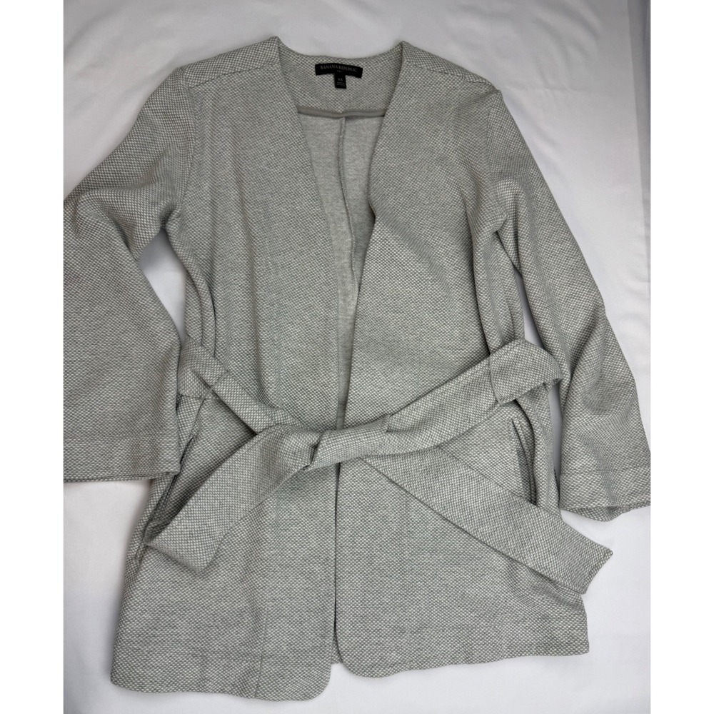 Banana Republic Womens XS Grey Textured Knit Open Front Belted Cardigan Jacket